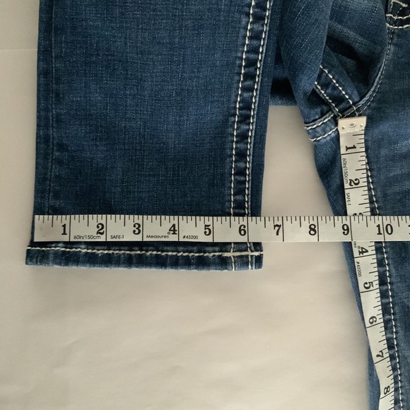 Miss Me Jeans Size 27 Blue Mid Rise Capri Embellished Faux Flap Pockets - Picture 6 of 12